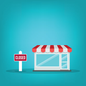 Closed Small Business Storefront With Shutdown Sign Flat Retail Closure Concept