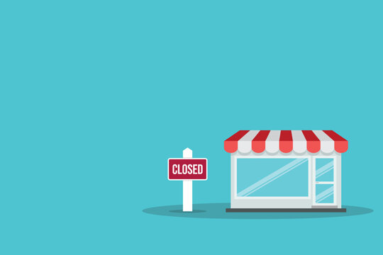 Closed Small Business Storefront With Shutdown Sign Flat Retail Closure Concept