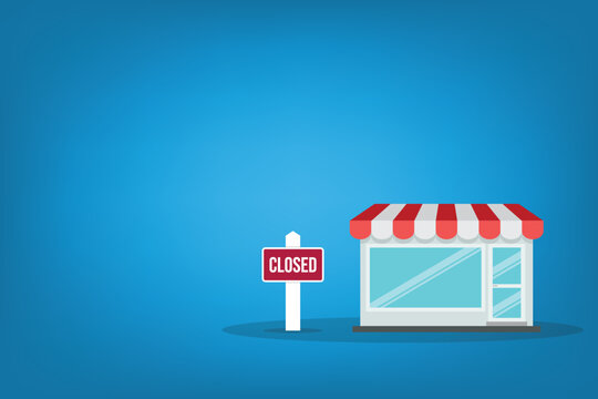 Closed Small Business Storefront With Shutdown Sign Flat Retail Closure Concept