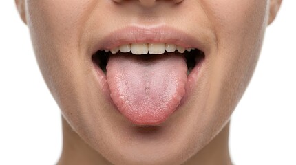 Fototapeta premium Young Woman and Young Man Screaming with Open Mouth Close Up Highlighting Healthy Teeth Dental Care and Expressive Faces Isolated on White Background