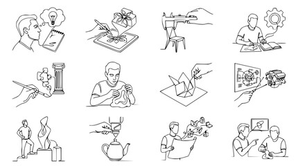Fototapeta premium Creative Process Icons: Idea, Design, Invention, Engineering, Art, Manufacturing, Collaboration
