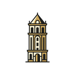 Fototapeta premium Flat illustration of a historic European narrow stone tower.
