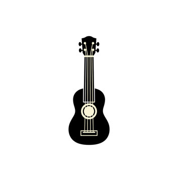 Solid black ukulele silhouette musical instrument icon.