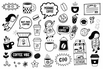 Naklejka premium coffee culture doodle banner black and white