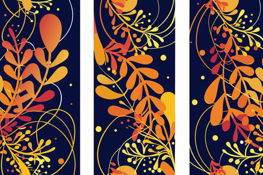 autumnal floral triptych vector illustration pattern orange