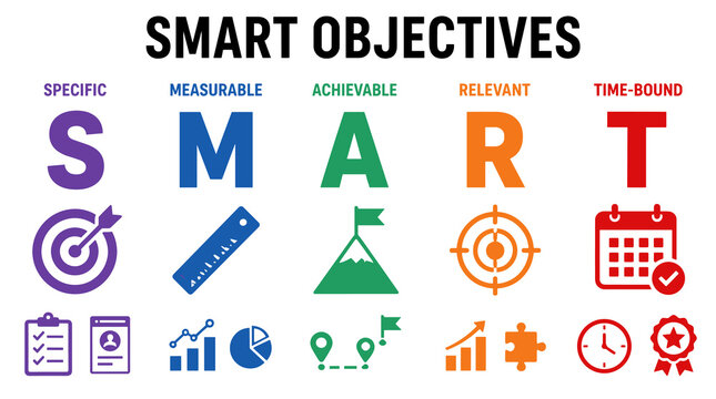 Smart Objectives Concept Specific Measurable Achievable Relevant Timebound Visual.