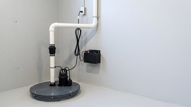 basement sump pump system installed inside waterproof utility room for residential flood prevention drainage protection and home maintenance solutions