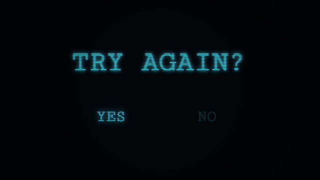 Try Again Retro Arcade Game Over Screen with Glitch Effect