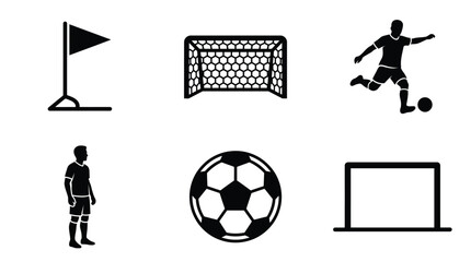 Soccer Icons Set – Ball, Player, Goal, Corner Flag & Kick Action © Hive