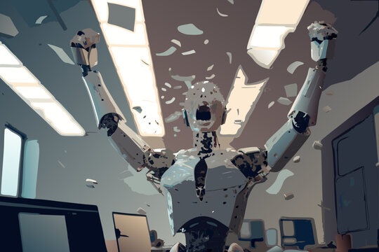 frustrated robot breaking ceiling vector illustration angry