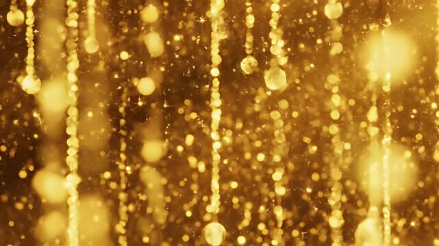 Golden Glittering Particles Falling In Warm Bokeh Setting