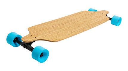Bamboo longboard skateboard with bright blue wheels © Solene