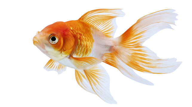 Orange and white goldfish with flowing fins