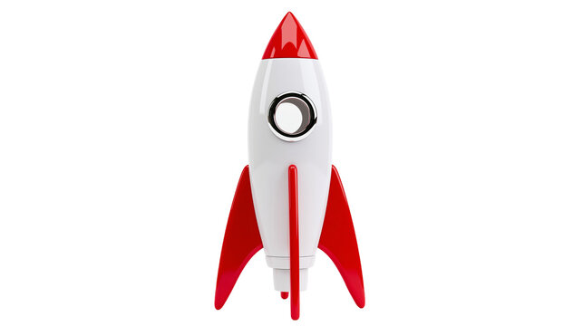 Retro red and white rocket ship with fins and window