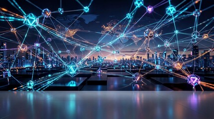 Fototapeta premium cryptocurrency technology, a vibrant blockchain network with interconnected nodes, symbolizing secure finance