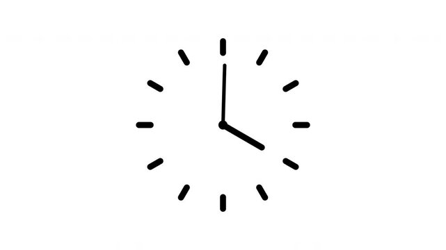 Clock spinning, watch animation on white background, Clock icon flat style 24 hours day and night fast speed with moving timer clock rotation. 4K video