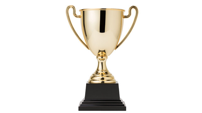 Golden trophy cup with black base on white