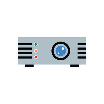 Digital projector icon in flat style, multimedia presentation device isolated on white background