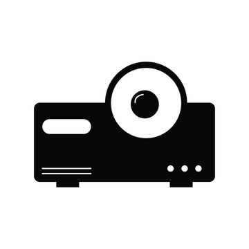 Digital projector silhouette icon in minimal style, presentation equipment isolated on white background