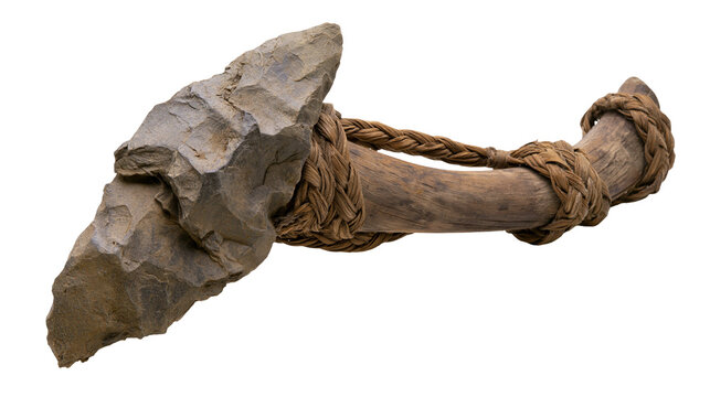 Stone Age Hand Axe with Wooden Handle and Rope Binding