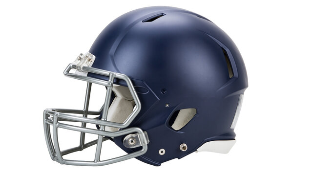 Dark blue American football helmet with silver facemask