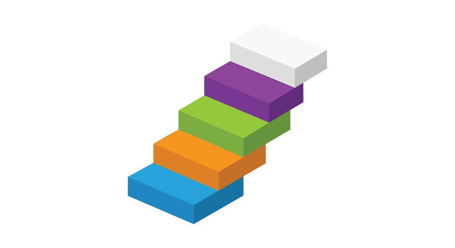 Stacked rectangular blocks in purple green orange and blue a colorful vector illustration prism cuboid geometric shapes digital art flat design isometric cyan layered arrangement