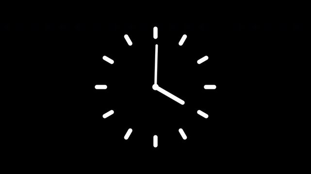 Clock spinning, watch animation on transparent background with alpha channel. Clock icon flat style 24 hours day fast speed with moving timer clock rotation. Motion graphics of time concept. 4K video