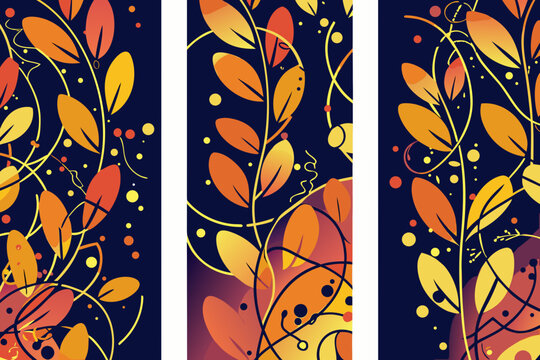 autumn leaves triptych vector illustration fall seasonal