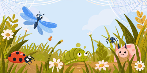 garden insects in colorful vector scene ladybug © VectorArtQueen