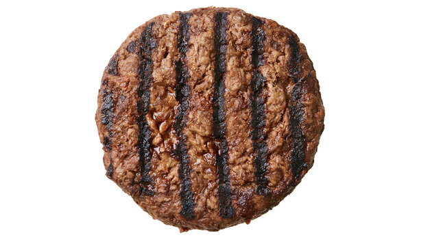 Grilled beef burger patty with char marks