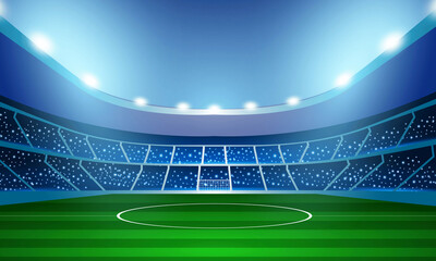Untitled design - Modern Football Stadium with Bright Floodlights and Green Soccer Field, Professional Sports Arena Background, Editable Vector Illustration1 © graphics with emotio