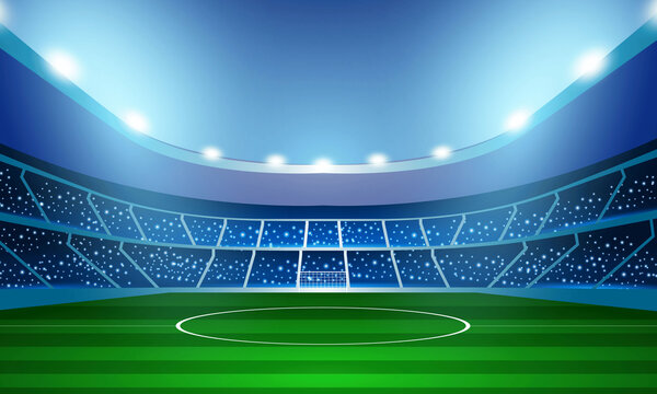 Untitled design - Modern Football Stadium with Bright Floodlights and Green Soccer Field, Professional Sports Arena Background, Editable Vector Illustration1