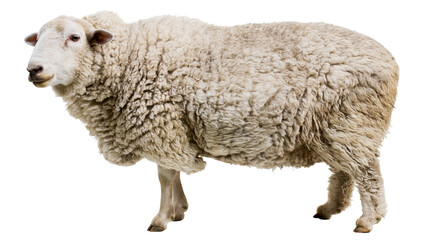 White sheep with thick wool standing © Corman
