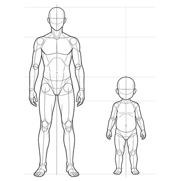 Hand drawn sketch of adult and toddler scale base.