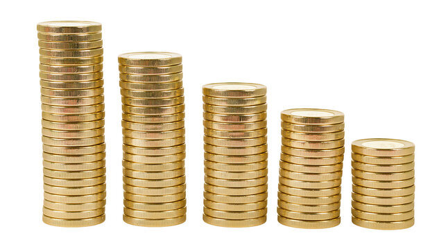 Stacks of gold euro coins decreasing in height