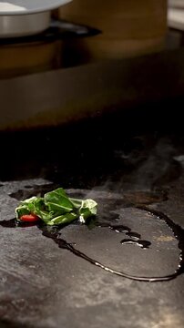 Fresh Vegetables Sizzling on Hot Griddle Video During Cooking