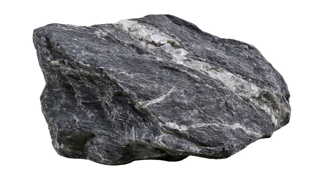 Dark grey rough stone with white mineral veins