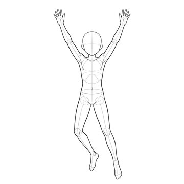 Hand drawn sketch of preteen jumping up base isolated.