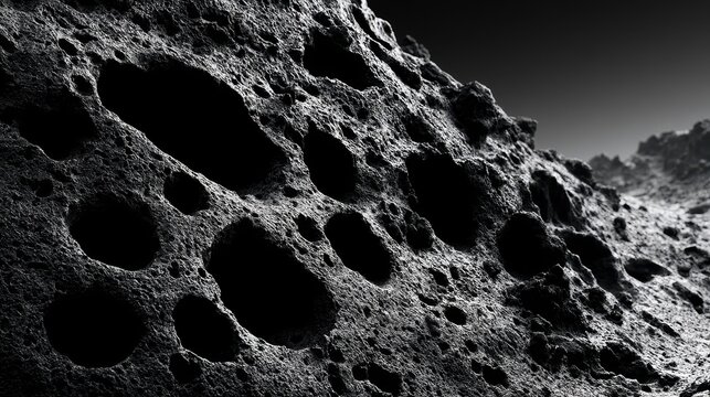 Porous black volcanic scoria at a crater's edge, textured surface.