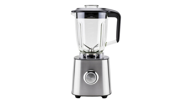 Silver blender with glass jar and black lid