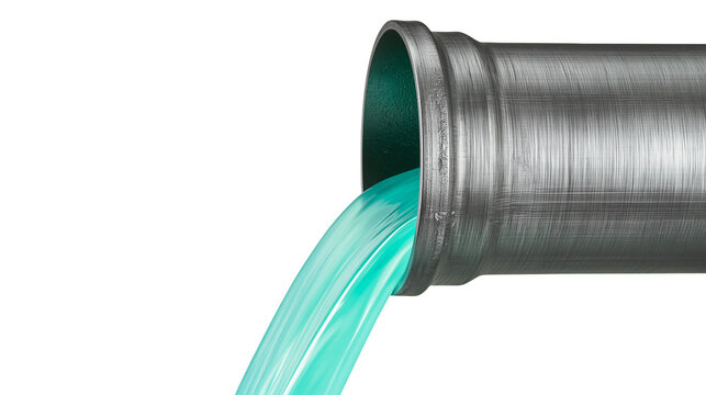 Metal pipe pouring turquoise liquid