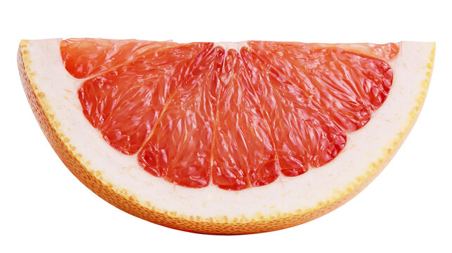 Grapefruit slice with juicy pink flesh and textured rind