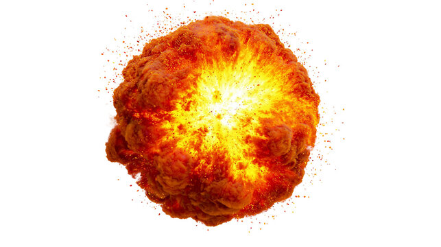 Fiery orange explosion with bright yellow center and flying debris