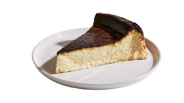 Burnt Basque cheesecake slice on white plate