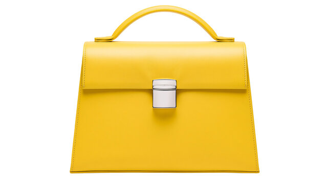 Yellow leather handbag with silver clasp and top handle