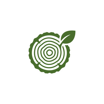 Green wood tree ring and leaf icon.