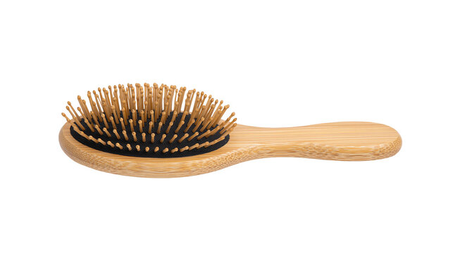 Wooden hair brush with black cushion and natural bristles
