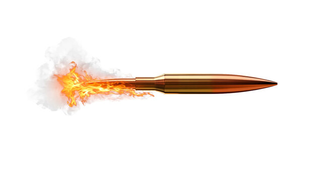 Bullet in flight with fire and smoke trail