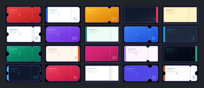 Colorful Ticket Vector Collection with Various Shapes, Coupons, Event Passes and Admission Cards