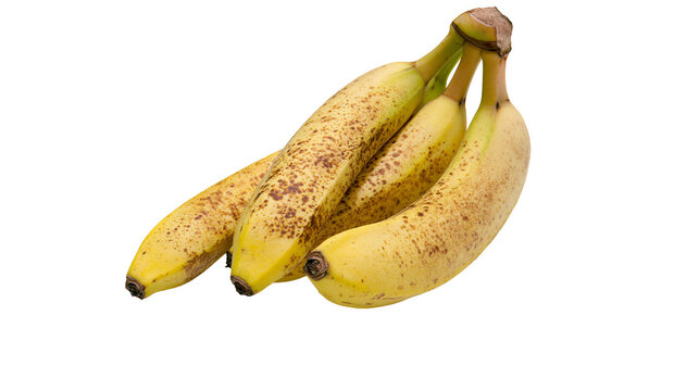 Bunch of ripe yellow bananas with brown spots